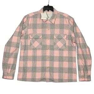 Sandro H21 Lumber Buffalo Check Plaid Button Down Shirt Men's XXL Pink Gray New